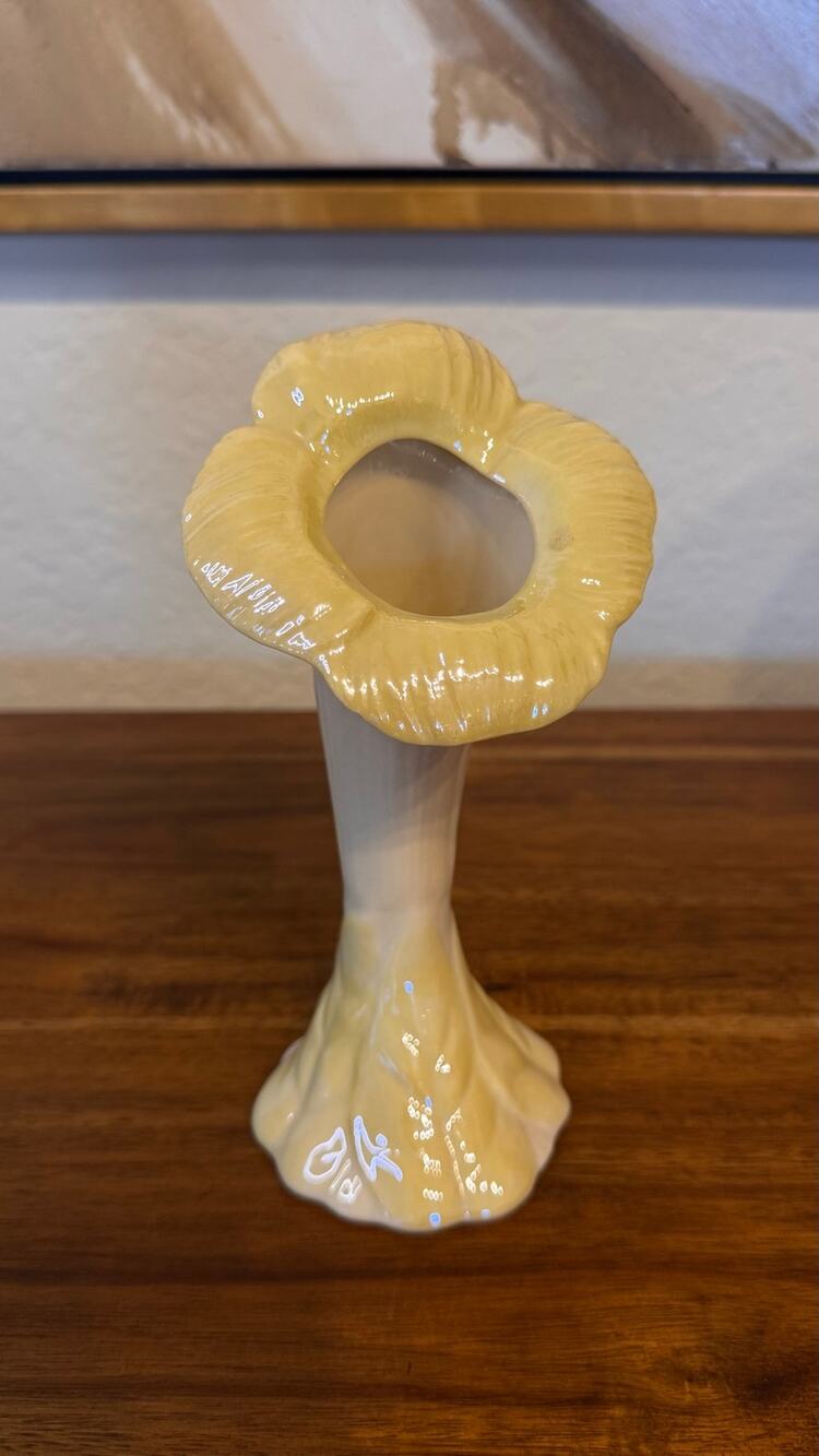 Vintage Belleek Sunflower Vase Yellow Lustre 6th Mark Ireland